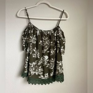 Green Cold Shoulder Floral Top